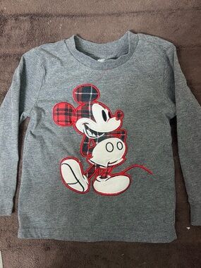 Kids Grey Mickey Mouse Patch Embroidered Long-Sleeve Shirt